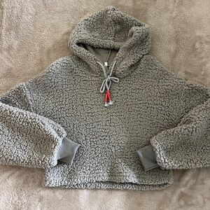 Cropped Gray Sherpa Hoodie Sweater